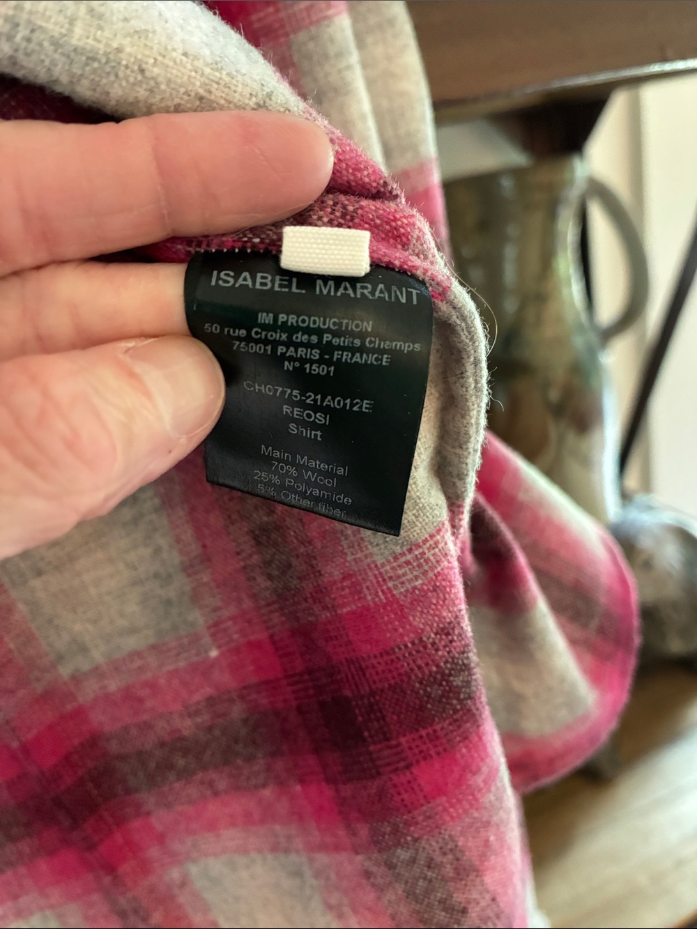 Isabel Marant Pink Plaid Button-Down Shirt - Picture 6 of 7